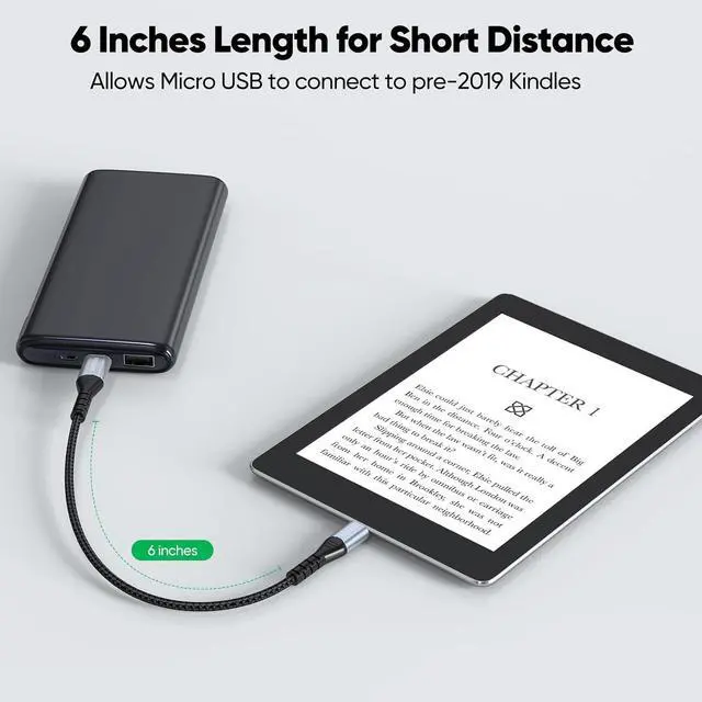 Alt view image 2 of 7 - USB C to Micro USB Cable 6 Inch Short 480Mbps Data Transfer & 12W Charging USB-C Type C to Micro USB Cable Adapter OTG Cord Braided for MicroUSB Devices