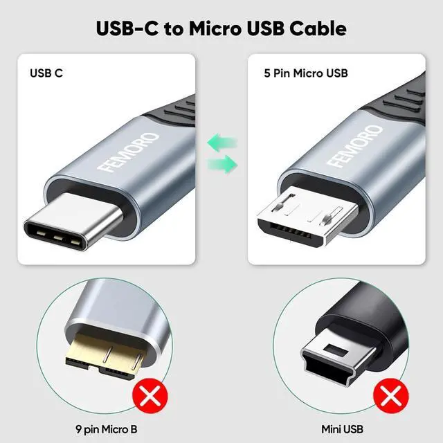 Alt view image 3 of 7 - USB C to Micro USB Cable 6 Inch Short 480Mbps Data Transfer & 12W Charging USB-C Type C to Micro USB Cable Adapter OTG Cord Braided for MicroUSB Devices