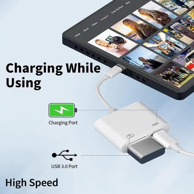 Alt view image 3 of 7 - [ MFi Certified] Lightning to USB Camera Adapter for iPhone iPad to USB 3.0 Female OTG Adapter with Charging Port Plug and Play Support Card Reader USB Flash Drives Keyboard