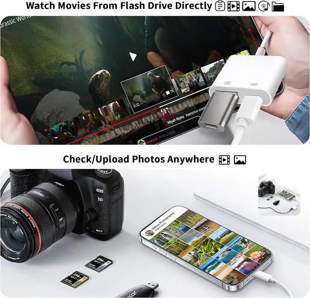 Alt view image 5 of 7 - [ MFi Certified] Lightning to USB Camera Adapter for iPhone iPad to USB 3.0 Female OTG Adapter with Charging Port Plug and Play Support Card Reader USB Flash Drives Keyboard