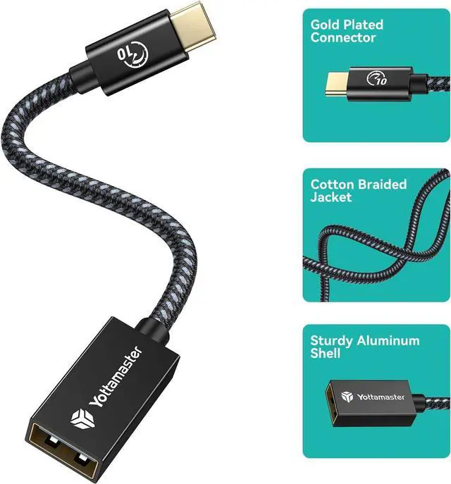 Alt view image 5 of 7 - USB-C Male to USB-A Female Adapter Cable OTG - 10Gbps for Phone Laptop Tablet & Switch - 1m/3.3ft