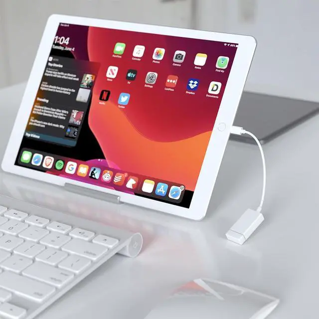 Alt view image 7 of 7 - Lightning to USB Camera Adapter for Selected iPhone iPad Models - OTG Adapter Support Digital Camera USB Flash Drive Card Reader Mouse Keyboard MIDI Keyboard etc - [1 Pack White]