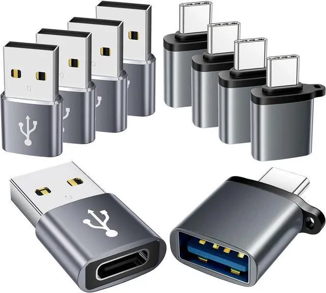 Main image of USB to USB C Adapter 10 Pack USBC to USB Adapter USBA to USBC Adapter TypeC to USBA Male Female OTG Converter for iPhone 16 15 MacBook PS5 Phones Charger Grey