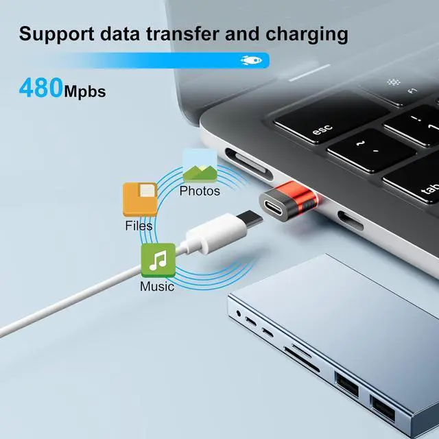 Alt view image 3 of 7 - USB to USB C Adapter USB A to USB C Adapter USBA Male to USBC Female OTG Connector Charger Cable Converter for iPhone iPad  Galaxy iWatch Red