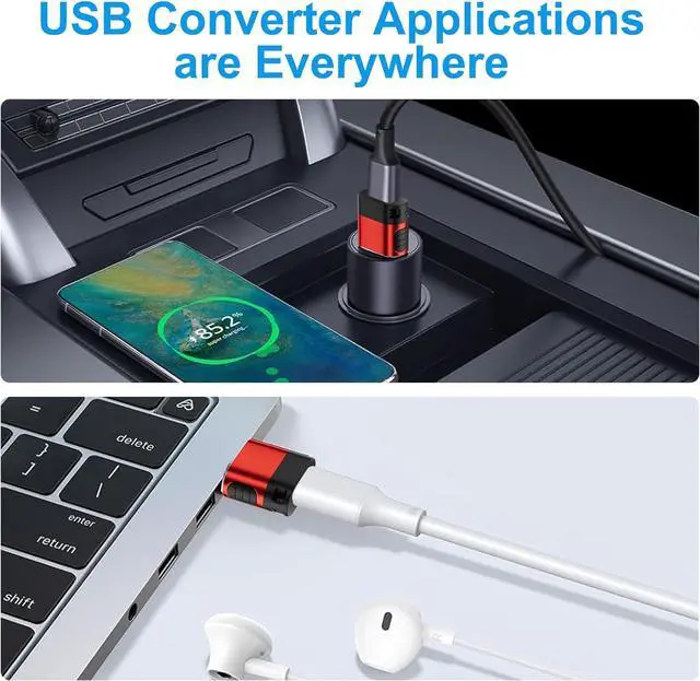 Alt view image 5 of 7 - USB to USB C Adapter USB A to USB C Adapter USBA Male to USBC Female OTG Connector Charger Cable Converter for iPhone iPad  Galaxy iWatch Red