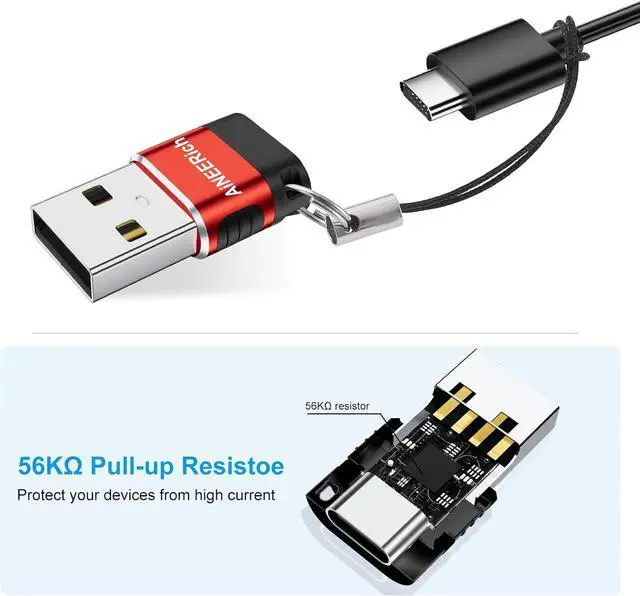 Alt view image 7 of 7 - USB to USB C Adapter USB A to USB C Adapter USBA Male to USBC Female OTG Connector Charger Cable Converter for iPhone iPad  Galaxy iWatch Red