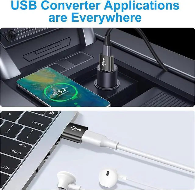 Alt view image 7 of 7 - USB to USBC Adapter 10 Pack USB-C to USB Adapter USBA Type C Male Female OTG Converter USBC Adapters for iPhone MacBook iPad Car Charger(Black)