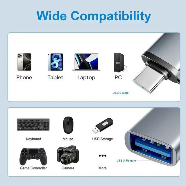 Alt view image 4 of 7 - USB to USB C Adapter 10 Pack USBC to USB Adapter USBA to USBC Adapter TypeC to USBA Male Female OTG Converter for iPhone 16 15 MacBook PS5 Phones Charger Grey