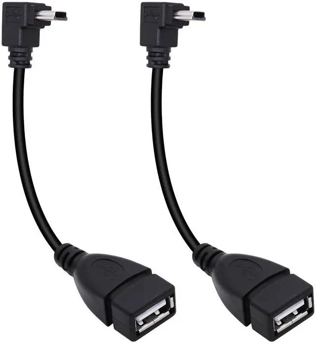 Main image of 90 Degree Mini USB to USB A OTG Adapter Cable 5.5in Up Angle Mini USB 5-Pin Type B Male to USB Type A Female Adapter Cord for Digital Cameras Black 14cm(2 Pack UP)