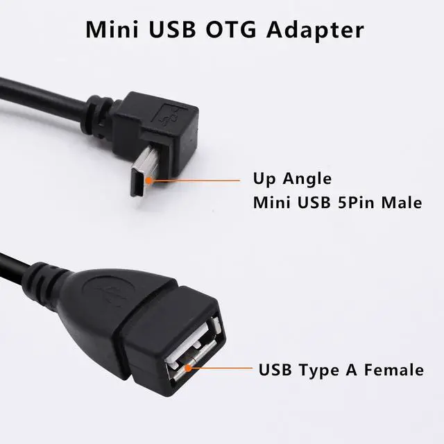 Alt view image 2 of 7 - 90 Degree Mini USB to USB A OTG Adapter Cable 5.5in Up Angle Mini USB 5-Pin Type B Male to USB Type A Female Adapter Cord for Digital Cameras Black 14cm(2 Pack UP)