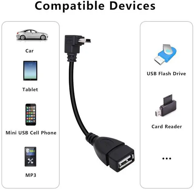 Alt view image 5 of 7 - 90 Degree Mini USB to USB A OTG Adapter Cable 5.5in Up Angle Mini USB 5-Pin Type B Male to USB Type A Female Adapter Cord for Digital Cameras Black 14cm(2 Pack UP)