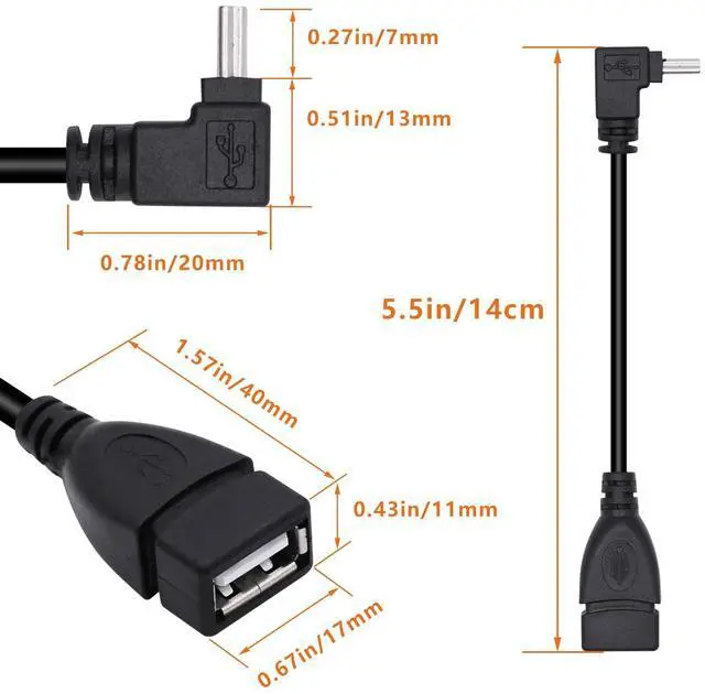Alt view image 7 of 7 - 90 Degree Mini USB to USB A OTG Adapter Cable 5.5in Up Angle Mini USB 5-Pin Type B Male to USB Type A Female Adapter Cord for Digital Cameras Black 14cm(2 Pack UP)