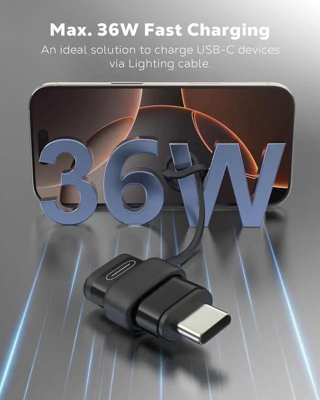 Alt view image 3 of 7 - Lightning to USB C Adapter 2Pack NOT for Earbuds/Headphones/OTG USB-C to Lightning Adapter for iPhone 15/16 Pro/16 Pro Max/Plus Galaxy S24 iPad ONLY for 36W Fast Charging/Data Sync Black