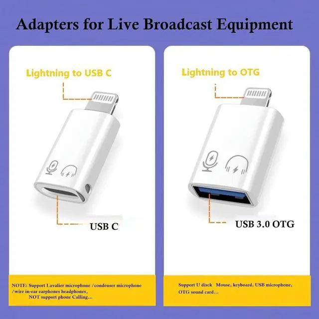 Alt view image 3 of 7 - USB C Female to Lightning Male Adapter Lightning Male to USB-A Female USB 3.0 OTG Connector for iPhone 14/13/12/11/Pro Max/iPad/iPod/AirPods Audio Microphone Support Recording Not Support Calling