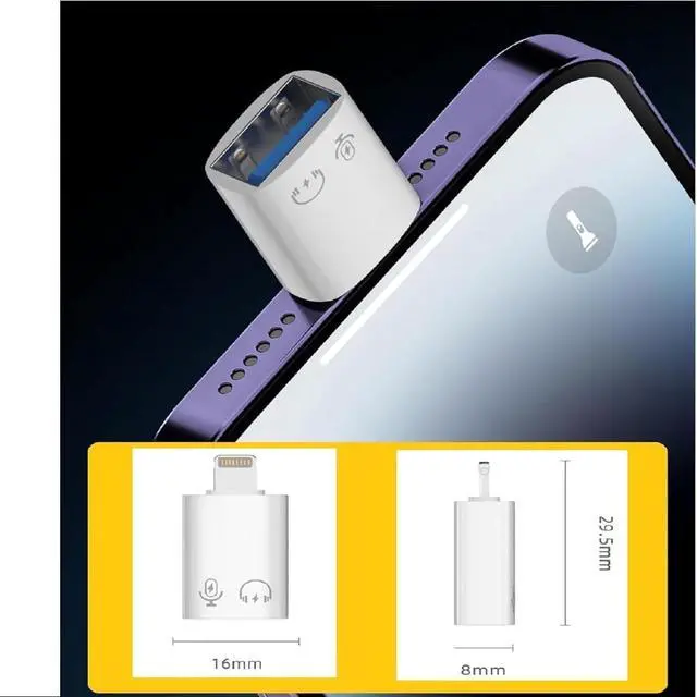 Alt view image 6 of 7 - USB C Female to Lightning Male Adapter Lightning Male to USB-A Female USB 3.0 OTG Connector for iPhone 14/13/12/11/Pro Max/iPad/iPod/AirPods Audio Microphone Support Recording Not Support Calling