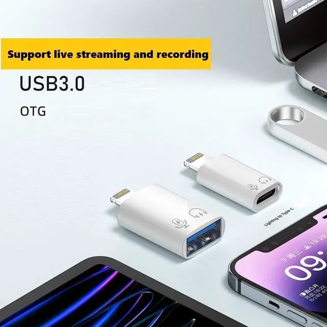 Alt view image 7 of 7 - USB C Female to Lightning Male Adapter Lightning Male to USB-A Female USB 3.0 OTG Connector for iPhone 14/13/12/11/Pro Max/iPad/iPod/AirPods Audio Microphone Support Recording Not Support Calling