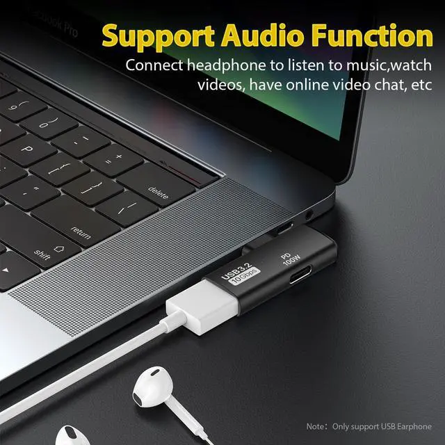 Alt view image 7 of 7 - 2 in 1 USB C to USB 3.2 Adapter with 100W Charging Port USB C Male to USB Female Adapter OTG Converter for iPhone 16/15 Series MacBook iPad and More Type C Devices Black