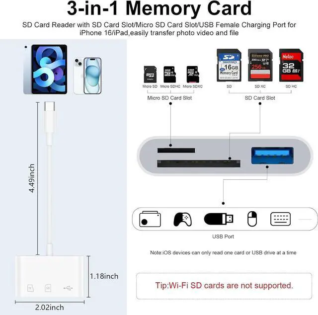 Alt view image 2 of 7 - USB C SD Card Reader Digital Camera Adapter for iPhone 16e/16 Plus/16 Pro Max/16/15  Galaxy S25 Ultra S24 FE S23 Plus S22 Type C Micro SD Card Memory Card Reader for Android iPad/MacBook Laptop