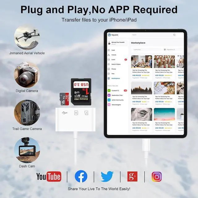 Alt view image 6 of 7 - USB C SD Card Reader Digital Camera Adapter for iPhone 16e/16 Plus/16 Pro Max/16/15  Galaxy S25 Ultra S24 FE S23 Plus S22 Type C Micro SD Card Memory Card Reader for Android iPad/MacBook Laptop