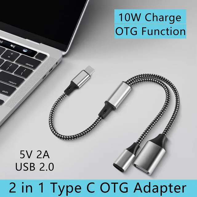 Alt view image 2 of 7 - USB C to Dual USB Female Splitter Cable USB C OTG Charge Adapter Cable with USB C Female and USB A Female Extender Hub for Printer/USB Keyboard/Flash Drive/Laptop/LED-0.3M (1 to 2)
