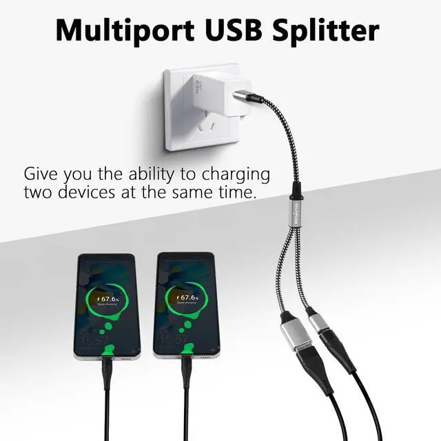 Alt view image 5 of 7 - USB C to Dual USB Female Splitter Cable USB C OTG Charge Adapter Cable with USB C Female and USB A Female Extender Hub for Printer/USB Keyboard/Flash Drive/Laptop/LED-0.3M (1 to 2)