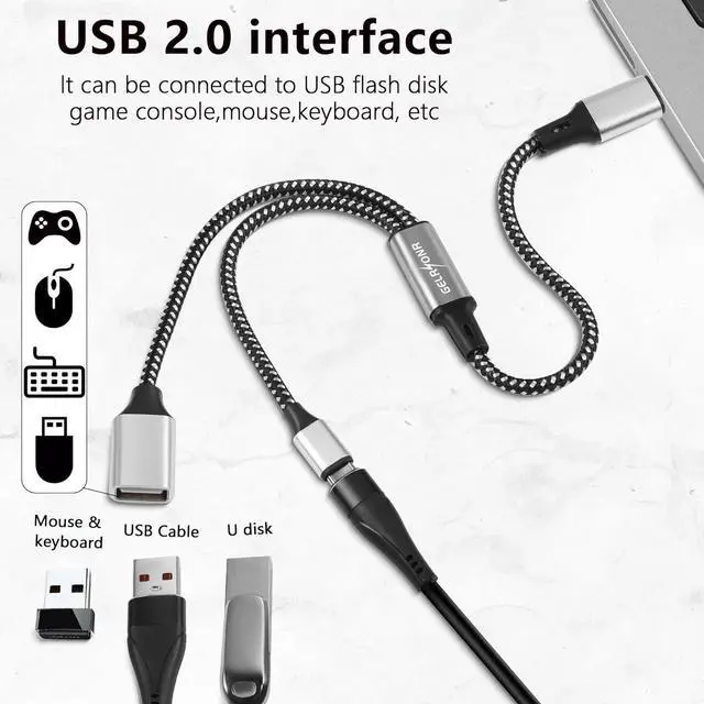 Alt view image 6 of 7 - USB C to Dual USB Female Splitter Cable USB C OTG Charge Adapter Cable with USB C Female and USB A Female Extender Hub for Printer/USB Keyboard/Flash Drive/Laptop/LED-0.3M (1 to 2)