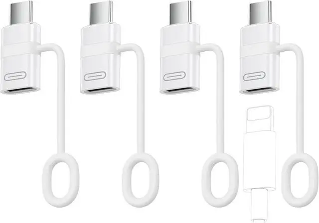 Main image of Lightning to USB C Adapter 4 Pack USB-C to Lightning Adapter with 60W PD Fast Charging for iPhone 15/16/16 Pro Max/Plus Galaxy S24 iPad Anti-Lost Loop Not for Headphone/OTG White