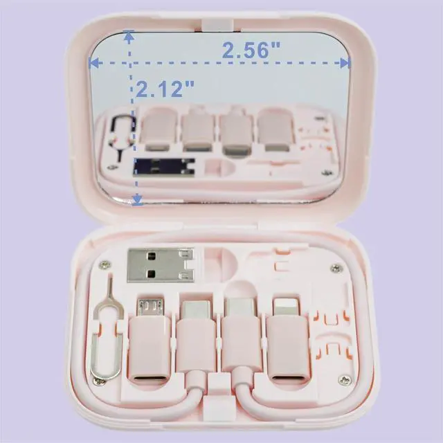 Alt view image 4 of 6 - USB C to C Charging/Data Transfer Cable with Type C to Micro/iOS/USB A adapters OTG in Pocket Box with Makeup Mirror Pink