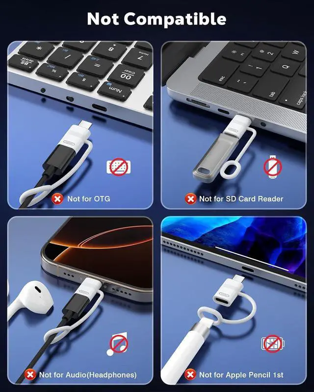 Alt view image 3 of 7 - Lightning to USB C Adapter 4 Pack USB-C to Lightning Adapter with 60W PD Fast Charging for iPhone 15/16/16 Pro Max/Plus Galaxy S24 iPad Anti-Lost Loop Not for Headphone/OTG White