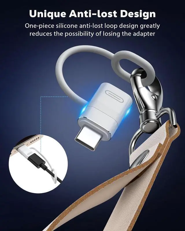 Alt view image 6 of 7 - Lightning to USB C Adapter 4 Pack USB-C to Lightning Adapter with 60W PD Fast Charging for iPhone 15/16/16 Pro Max/Plus Galaxy S24 iPad Anti-Lost Loop Not for Headphone/OTG White