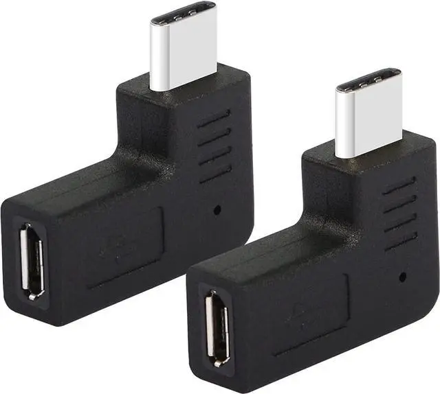 Main image of Right Angle USB C to Micro USB Adapter 90 Degree Type C Male to Micro 5pin USB Female Charging and Data Transfer Connector Converter Adapter - 2 Pcs/Black