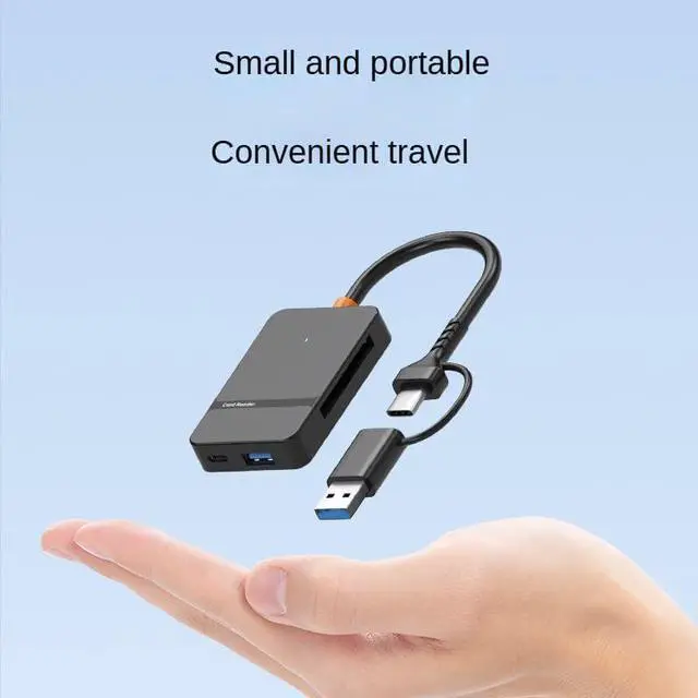 Alt view image 3 of 7 - High-Speed 6-in-1 USB 3.0/USB-C OTG Card Reader - 104MB/s CF/SD/TF/MS Adapter with Dual Ports & LED | Mac/PC/Android