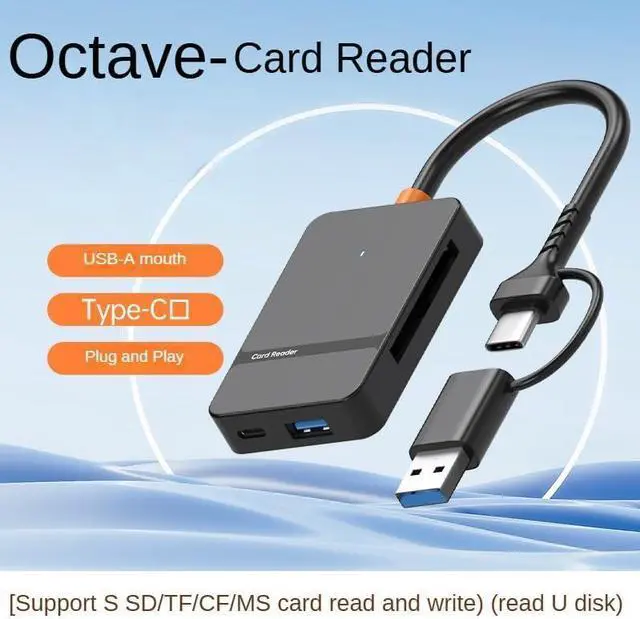 Alt view image 4 of 7 - High-Speed 6-in-1 USB 3.0/USB-C OTG Card Reader - 104MB/s CF/SD/TF/MS Adapter with Dual Ports & LED | Mac/PC/Android