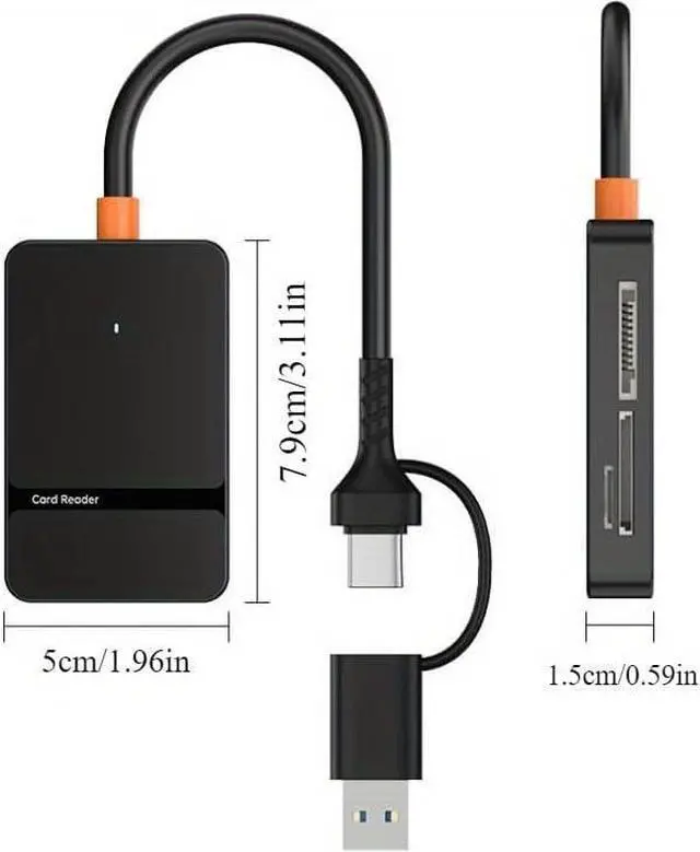 Alt view image 6 of 7 - High-Speed 6-in-1 USB 3.0/USB-C OTG Card Reader - 104MB/s CF/SD/TF/MS Adapter with Dual Ports & LED | Mac/PC/Android