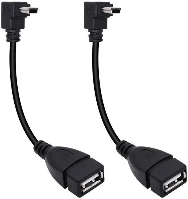 Main image of 90 Degree Mini USB to USB A OTG Adapter Cable 5.5in Down Angle Mini USB 5-Pin Type B Male to USB Type A Female Adapter Cord for Digital Cameras Black 14cm(2 Pack Down)