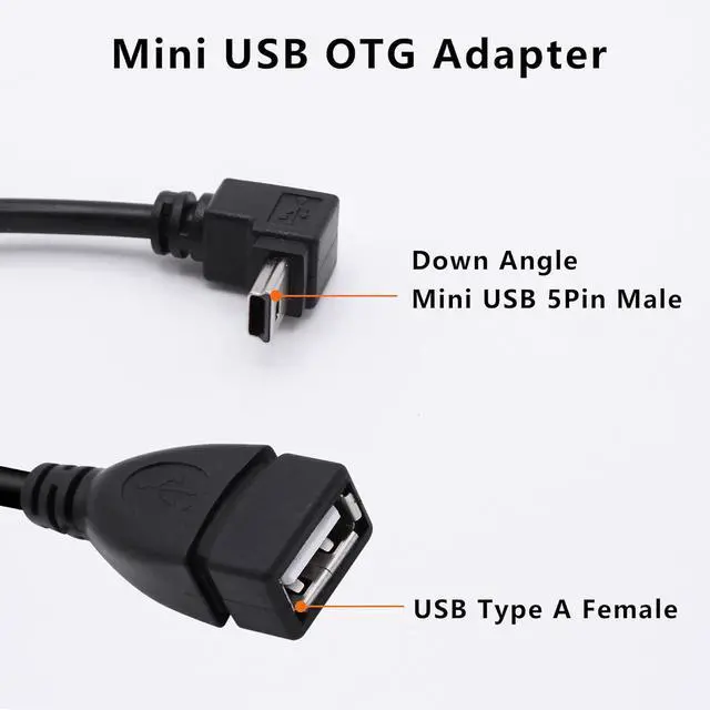 Alt view image 2 of 7 - 90 Degree Mini USB to USB A OTG Adapter Cable 5.5in Down Angle Mini USB 5-Pin Type B Male to USB Type A Female Adapter Cord for Digital Cameras Black 14cm(2 Pack Down)