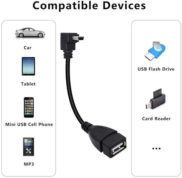 Alt view image 5 of 7 - 90 Degree Mini USB to USB A OTG Adapter Cable 5.5in Down Angle Mini USB 5-Pin Type B Male to USB Type A Female Adapter Cord for Digital Cameras Black 14cm(2 Pack Down)