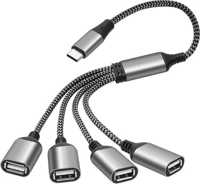 Main image of USB C Y Splitter Cable 4-in-1 Adapter 1Feet USB Type-C Male to 4 Four USB-A Female OTG Connector Extender Hub Support Charging and Data Transfer for iPhone 16/15 Series Car Laptop PS4 PS5 Etc