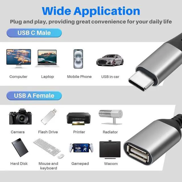 Alt view image 5 of 5 - USB C Y Splitter Cable 4-in-1 Adapter 2Feet USB Type-C Male to 2 Dual Double USB-A Female OTG Connector Extender Hub Support Charging and Data Transfer for iPhone 16/15 Series Car Laptop PS4 PS5