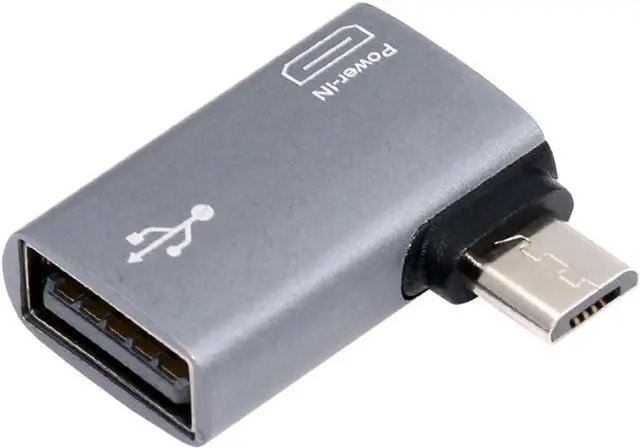 Alt view image 7 of 7 - 2 in 1 Micro USB OTG Power Adapter Micro USB Male to USB 2.0 Female 90 Degree Left Angled Connector Adapter