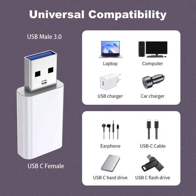 Alt view image 2 of 6 - OTG Adapter4-Pack USB-C Female to USB-A Male Adapter USB to USB C Adapter Compatible with iPhone 16 15 14 13 12 Car  MagSafe Watch Mini Wall Plug iPad Galaxy Pixel 7 6 5 CarPlay etc
