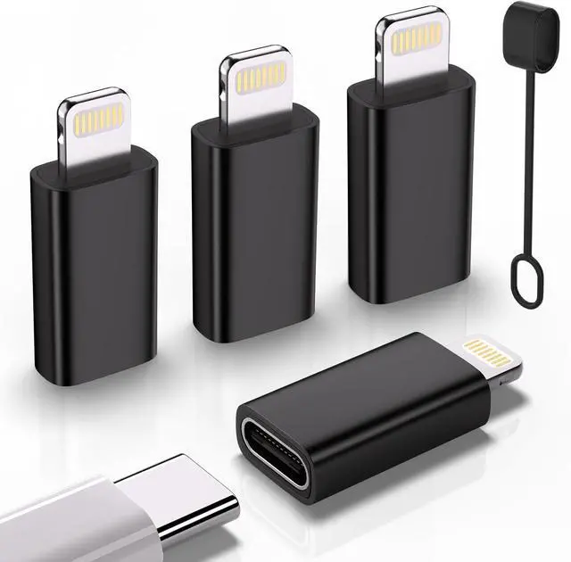 Main image of USB C Type C to Lightning Adapter 4 Pack 1.8-2.2A 15W Fast Charging Support Data Sync,Lightning to USB Type C Cable Adapter for iPhone/iPad/for Airpods,with Anti-Lost Loop,Not for Audio/OTG (Black)