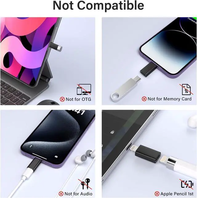 Alt view image 4 of 7 - USB C Type C to Lightning Adapter 4 Pack 1.8-2.2A 15W Fast Charging Support Data Sync,Lightning to USB Type C Cable Adapter for iPhone/iPad/for Airpods,with Anti-Lost Loop,Not for Audio/OTG (Black)