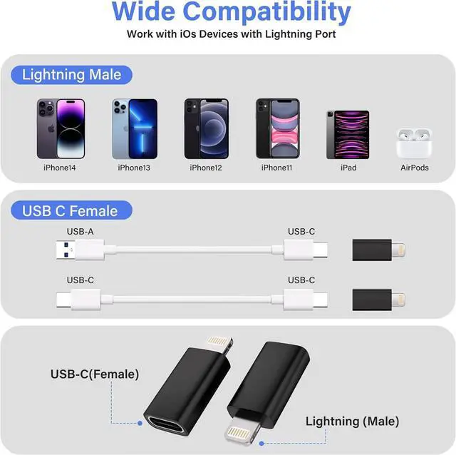 Alt view image 6 of 7 - USB C Type C to Lightning Adapter 4 Pack 1.8-2.2A 15W Fast Charging Support Data Sync,Lightning to USB Type C Cable Adapter for iPhone/iPad/for Airpods,with Anti-Lost Loop,Not for Audio/OTG (Black)