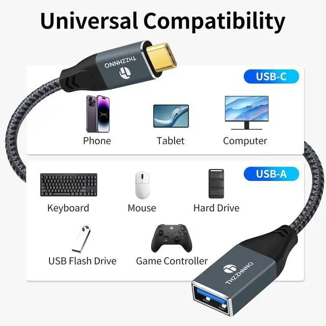 Alt view image 3 of 5 - USB C to USB Female Cable 1.6FT 10Gbps Type C Male to USB Type 3.0 Female OTG Cable Compatible with MacBook Pro LG G6 G5 V20