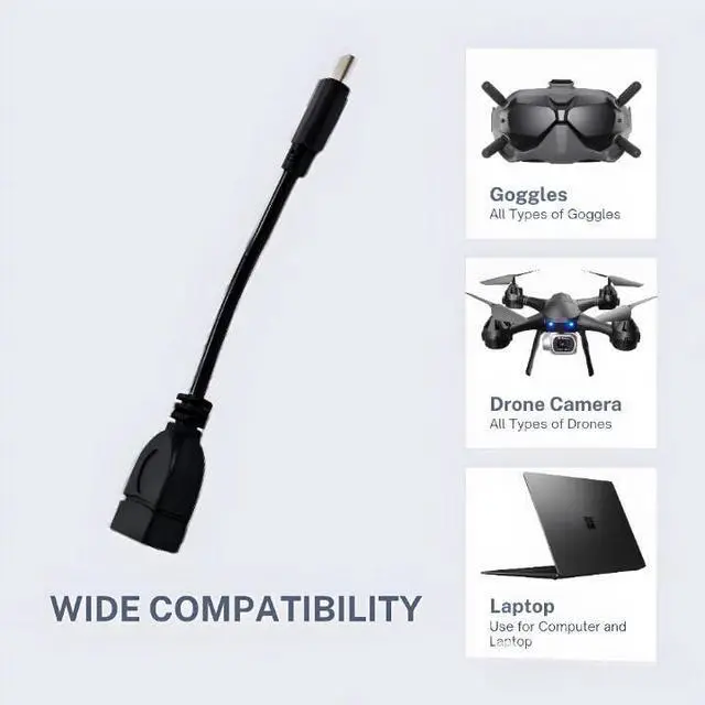 Alt view image 3 of 5 - OTG USB Cable Adapter for FPV Goggles V2 3 N3 - USB-C Male to USB-A Female Cable