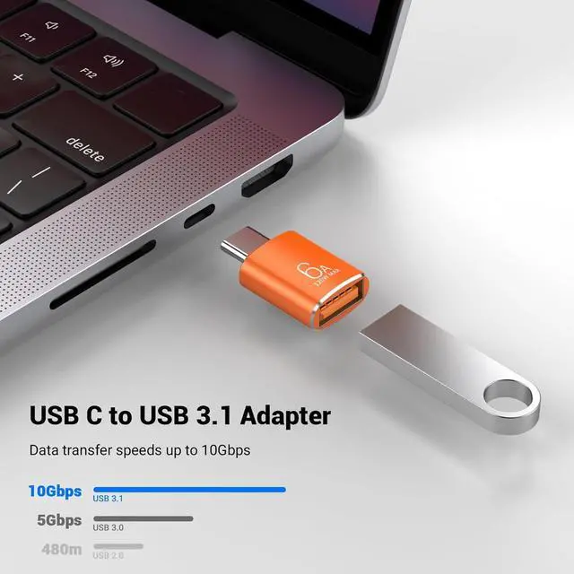 Alt view image 2 of 6 - 8 Pack 10Gbps/120W Type C Male to USB Female OTG Adapter Orange USB C to USB3.1 Adapter for Smartphone PC Laptop Tablet Keyboard etc.