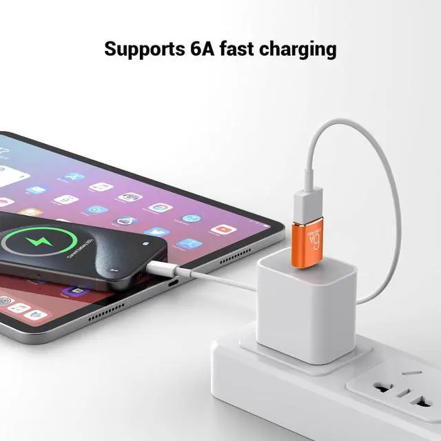 Alt view image 4 of 6 - 8 Pack 10Gbps/120W Type C Male to USB Female OTG Adapter Orange USB C to USB3.1 Adapter for Smartphone PC Laptop Tablet Keyboard etc.