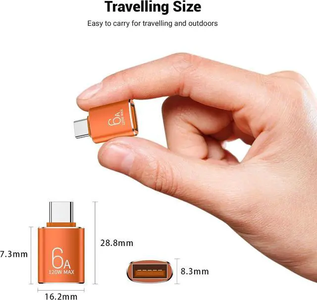 Alt view image 5 of 6 - 8 Pack 10Gbps/120W Type C Male to USB Female OTG Adapter Orange USB C to USB3.1 Adapter for Smartphone PC Laptop Tablet Keyboard etc.