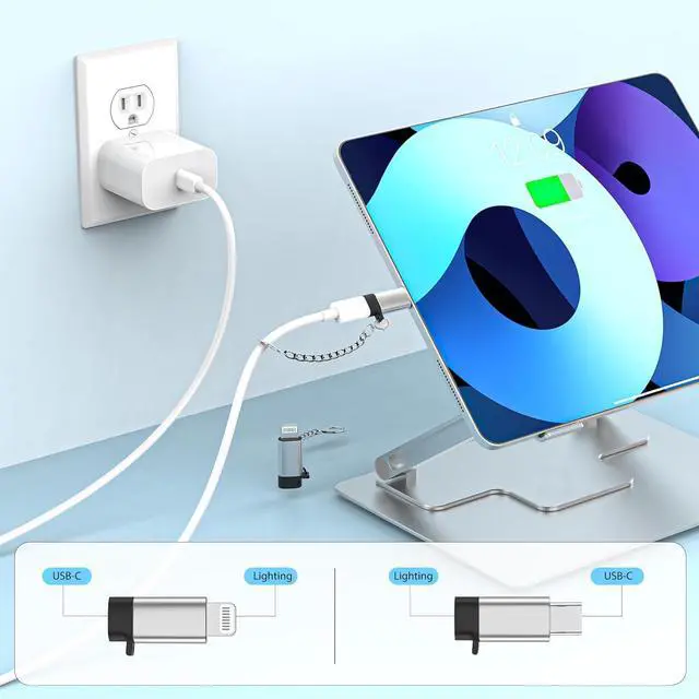 Alt view image 3 of 7 - 2 Pack Lightning to USB C Adapter & 2 Pack USB C to Lightning Adapter for iPhone 15/15 Pro/15 Pro Max/15 Plus and 14 13 12  iPad Air PD etc. with Anti-Lost chainNot Audio/OTG